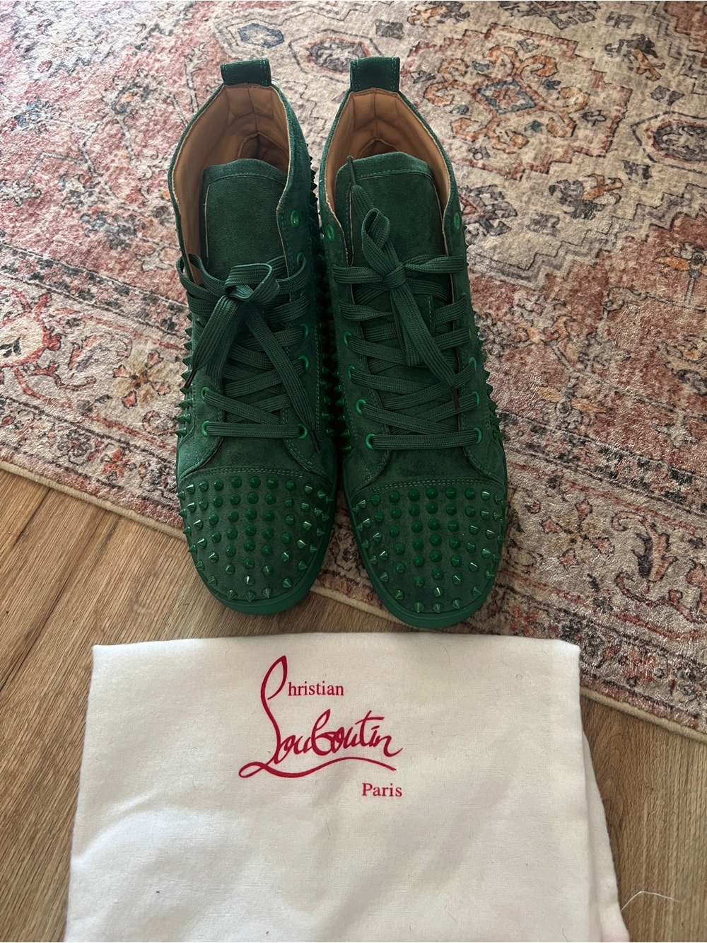 Christian Louboutin Men’s Green Suede Spike Sneakers
